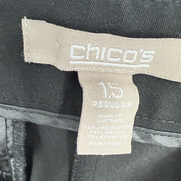 Chicos 1.5 Flat Front Dress Pants size Medium Black 29" inseam Taper Leg - Picture 10 of 11
